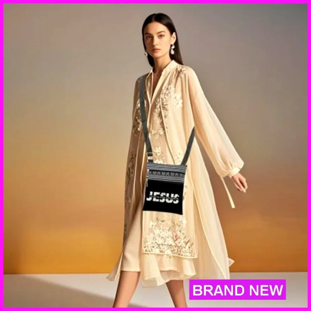 Jesus Scripture Print Crossbody Bag Adjustable Strap Lightweight Travel Purse